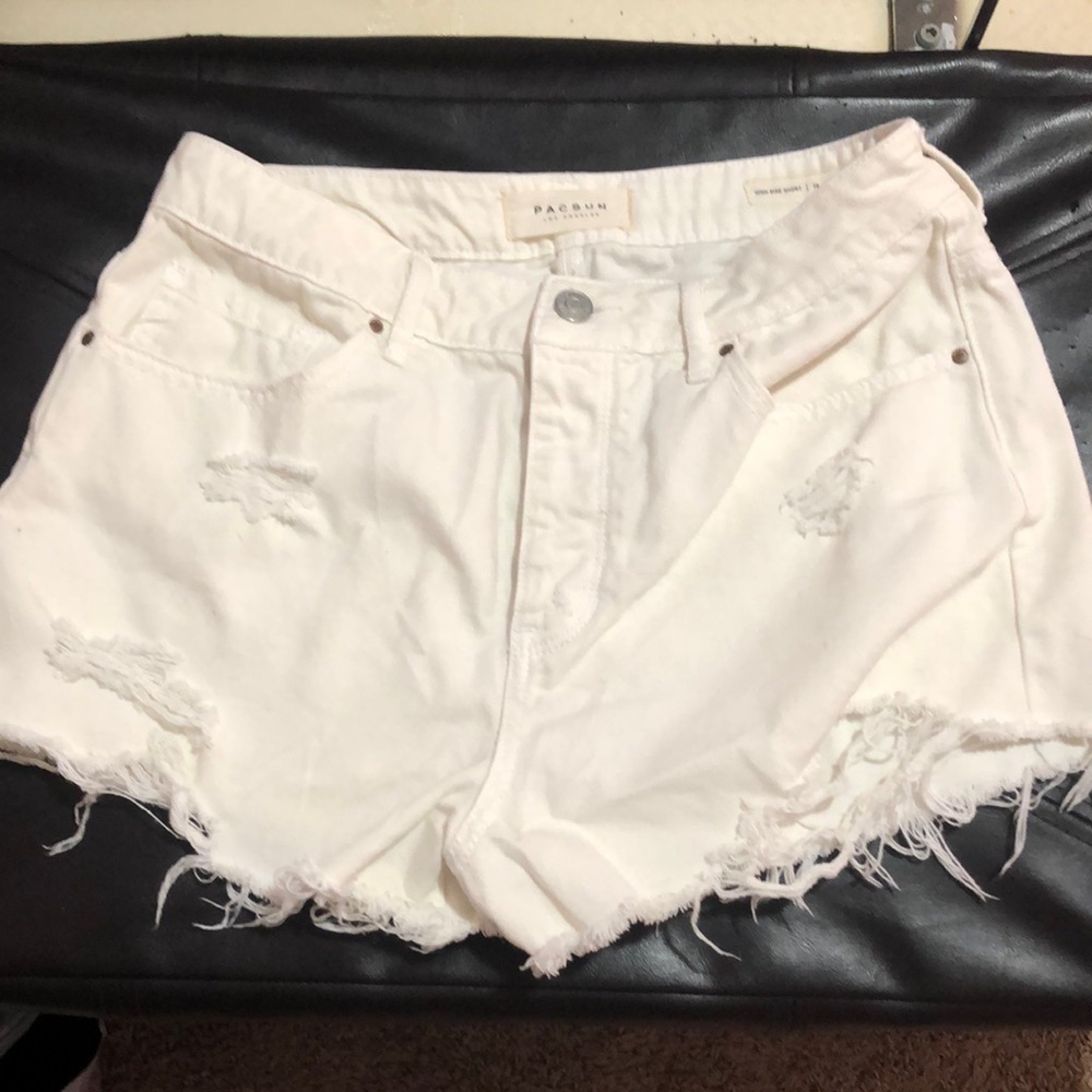 Pacsun White Denim High Rise Distressed Jean Shorts